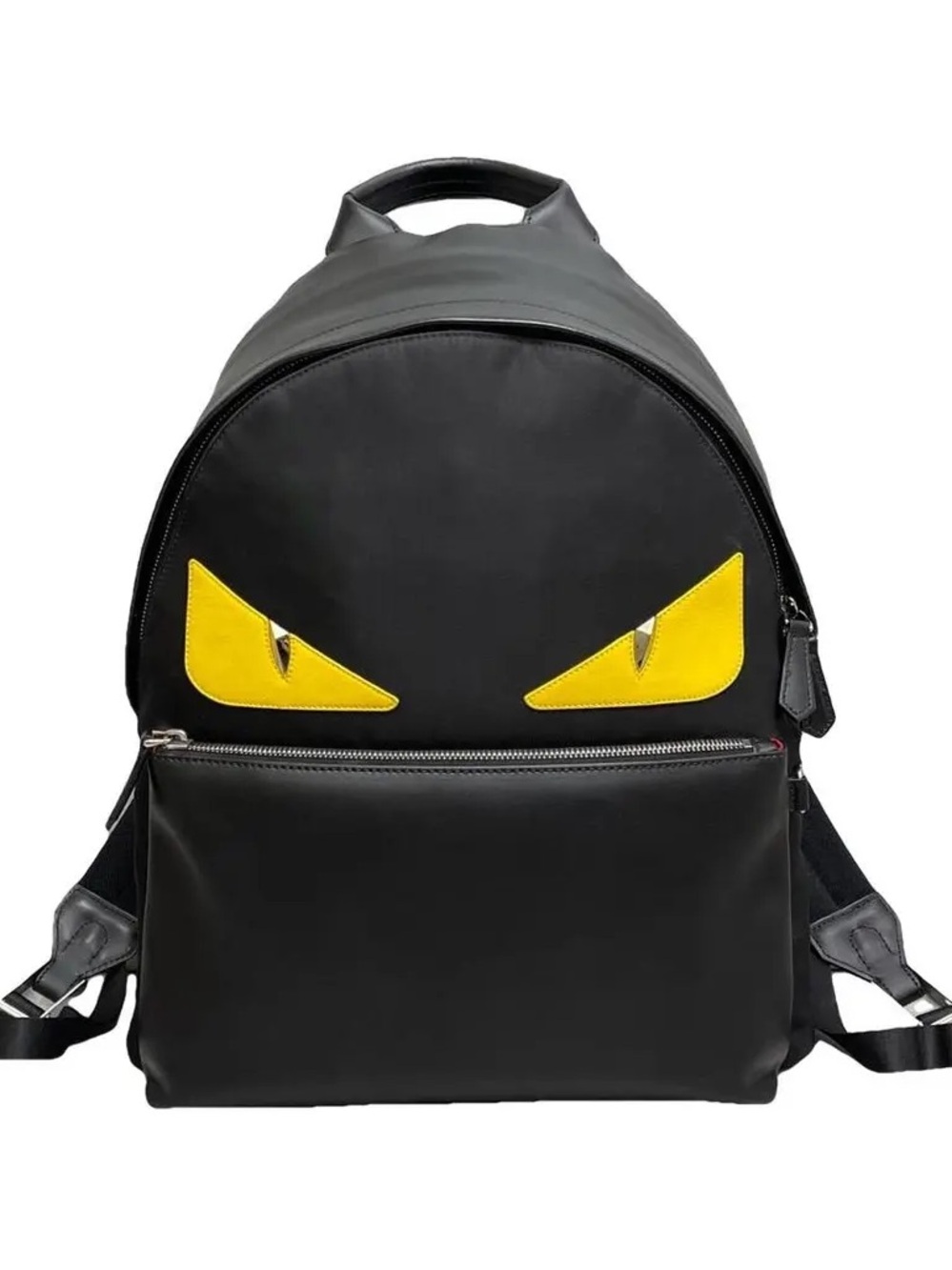 Fendi Black Backpack with Yellow Eye Appliqués